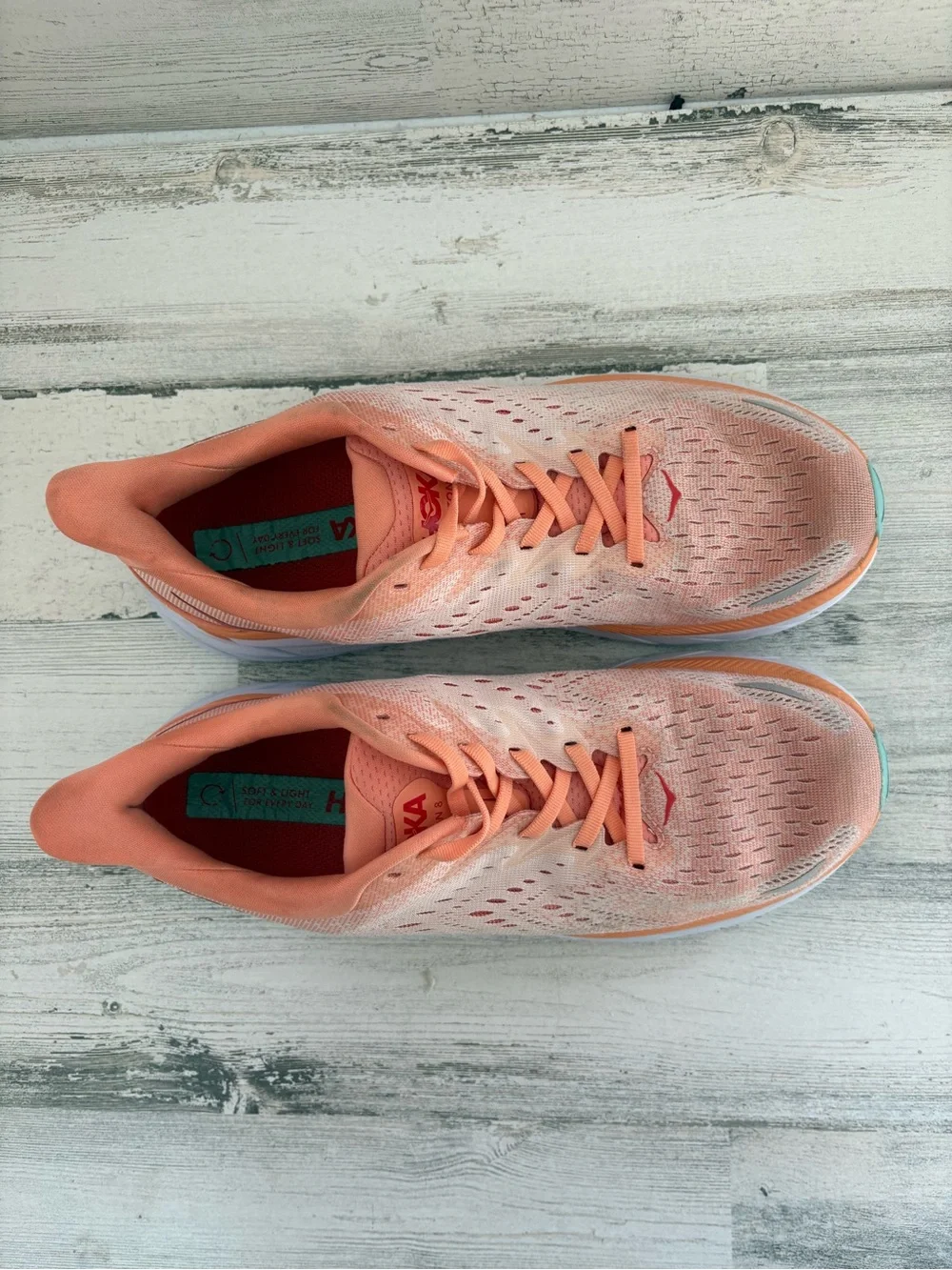 HOKA Women’s Size 9.5 Clifton 8 Lace Up Running Shoes In Peach